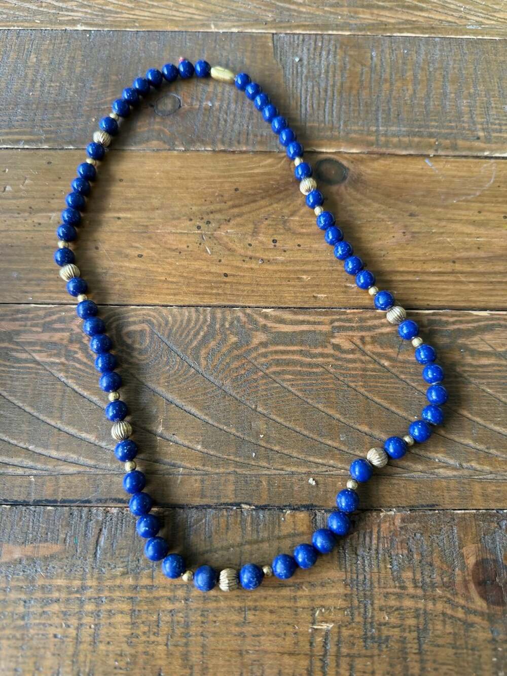 Lapis Lazuli & Gold Tone Bead Necklace